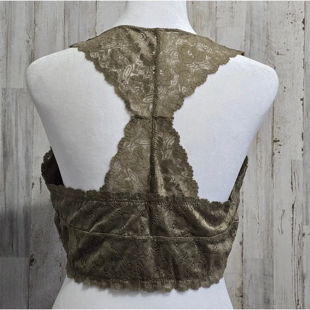 Zenana Olive Green Floral Lace  Racerback Bralette Size XL - Picture 4 of 7